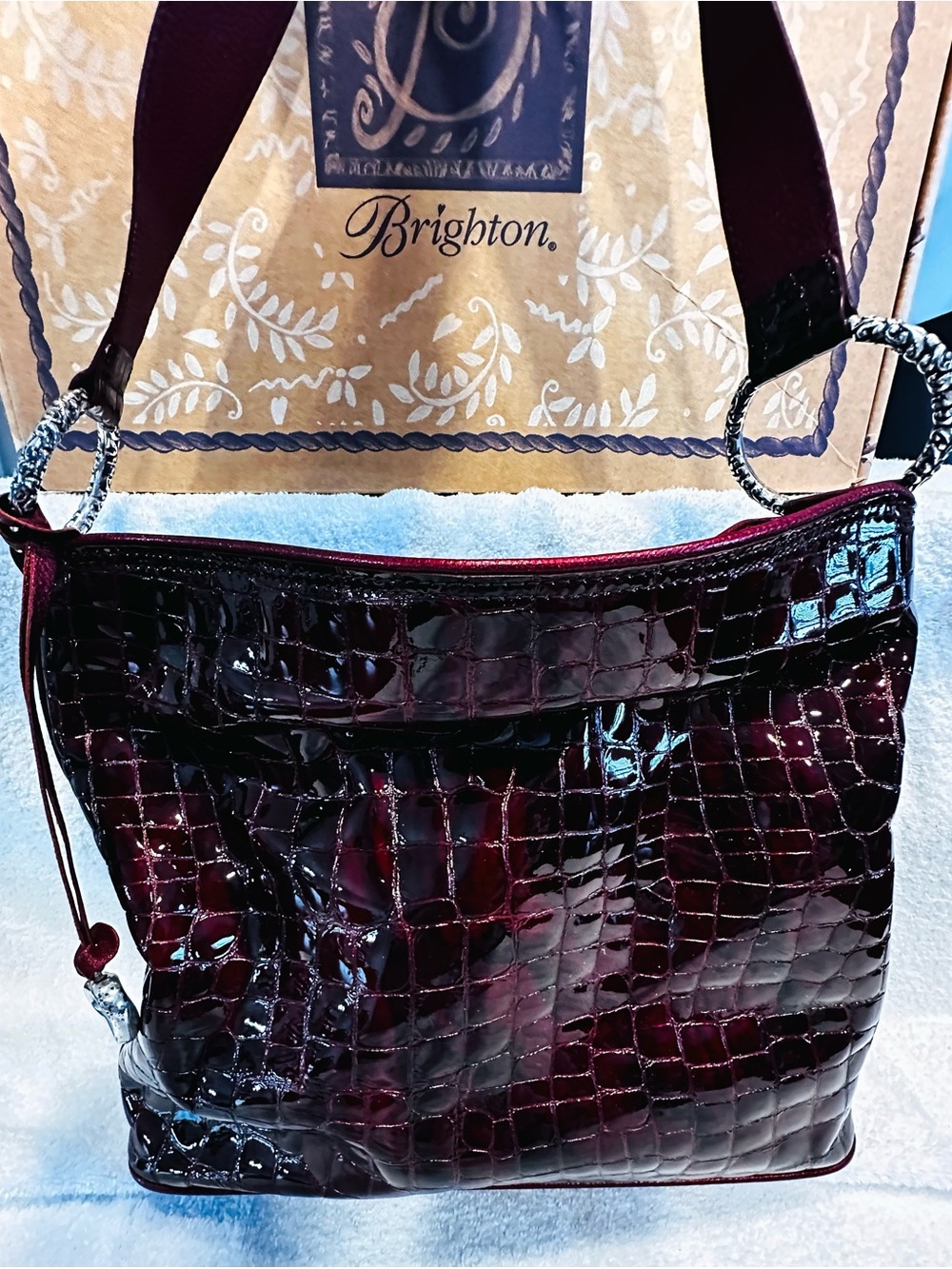 Brighton Women's Croc-Embossed Patent Shoulder Bag - Burgundy